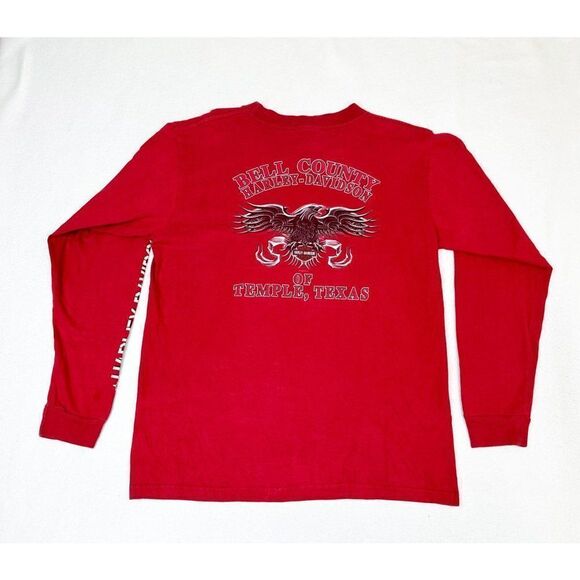 Vintage Y2K 2004 Harley Davidson T-Shirt Large Red Long Sleeve Temple Texas - Picture 3 of 11